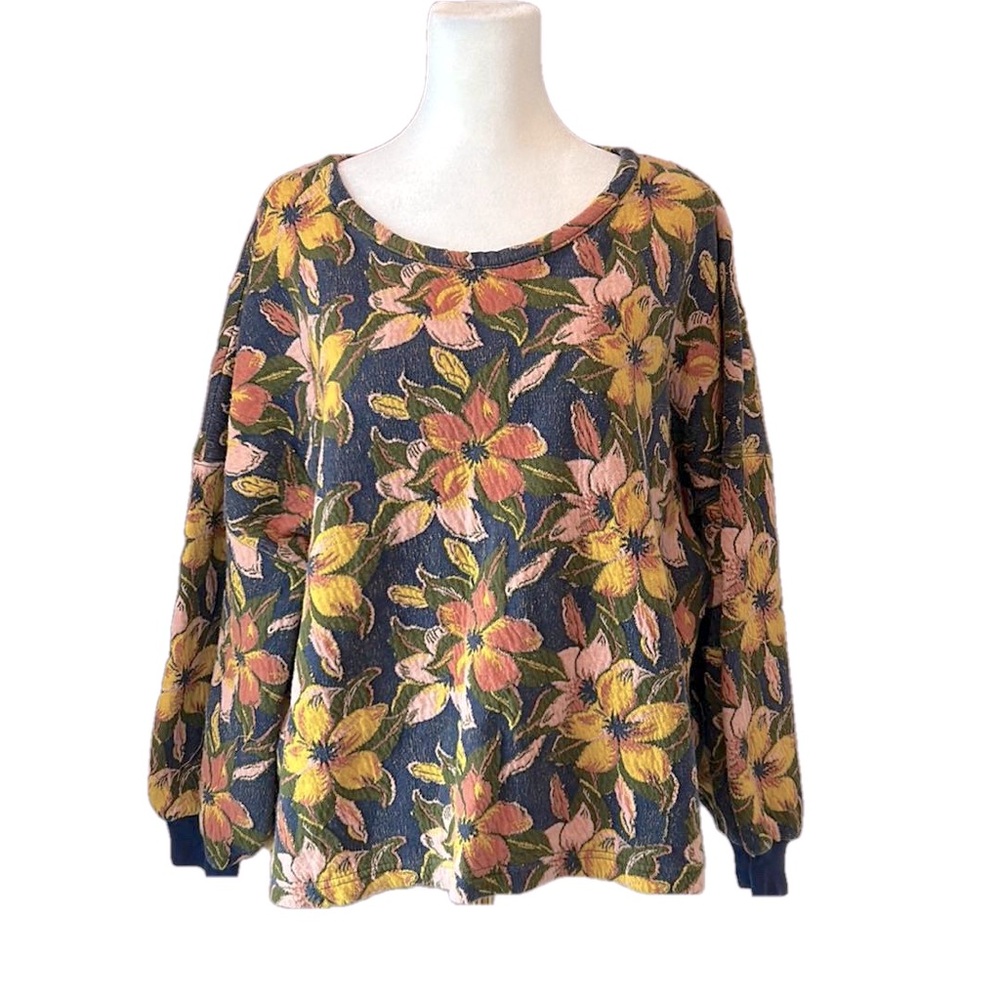 Mile(s) By Madewell Island Magnolias Floral Jacquard Boxy Cropped Sweatshirt XXL